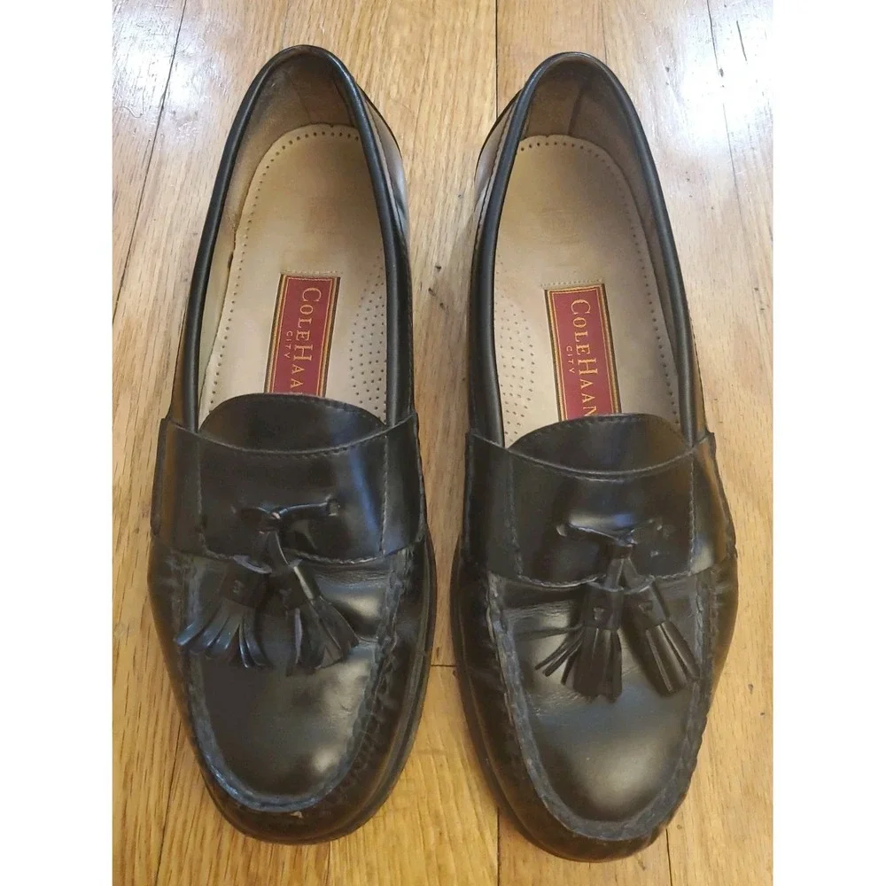 Cole Haan City Mens Black Leather Tassel Dress Loafer Slip-On US 10 D